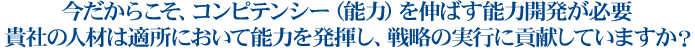 今だからこそ、コンピテンシー(能力)を伸ばす能力開発が必要　貴社の人材は適所において能力を発揮し、戦略の実行に貢献していますか？